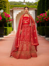 Semi-Stitched Lehenga with Soft Net Fabric & Zari Thread Work by Shreekama